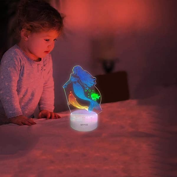 Havfrue 3D Nattlys Illusjonslampe Visuell Bordlampe Dynam