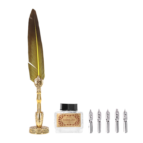 Fjerpen Flydende behagelig skrivning Vintage Elegance udsøgt håndværk Quill Feather Pen til gaver KalligrafiGul