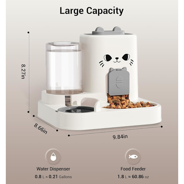 2-i-1 Gravity Kattefoder & Vanddispenser Sæt - Let at Rengøre Lille Kæledyrsfoder + Sjov Kattestav til Katte, Hunde, Hvalpe & Killinger
