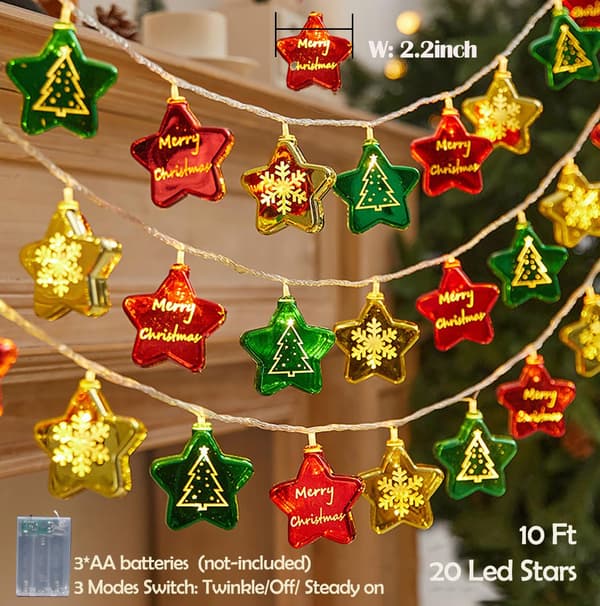 3 meter 20 LED stjerne-lyskæde til jul, til juletræ og vægdekoration Stars