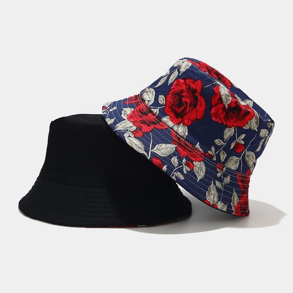Bomulls bøttehatt for voksne, vendbar fiskehatt Black