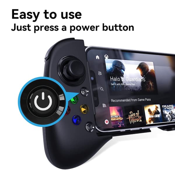 Mobilspillkontroller for Android med 4 tilordningsknapper, trådløs Bluetooth-spillkontroller designet for Xbox Game Pass Ultimate, Steam Link, GeForce NOW (F Black