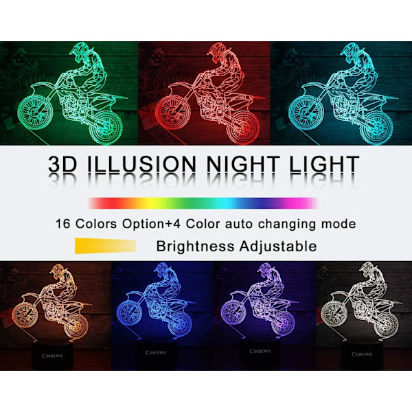 Motocross 3D Illusion Nattljus Leksak, 16 Färger Ändra Smar