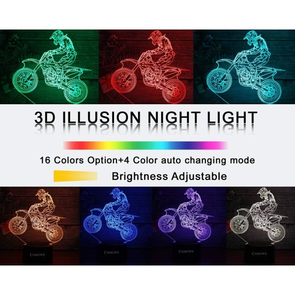 Motocross 3D Illusion Nattljusleksak, 16 färger Ändra Smar