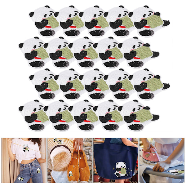 20 stk. Panda-patches broderi klud klistermærker farve håndlavet DIY stryge patch klistermærke