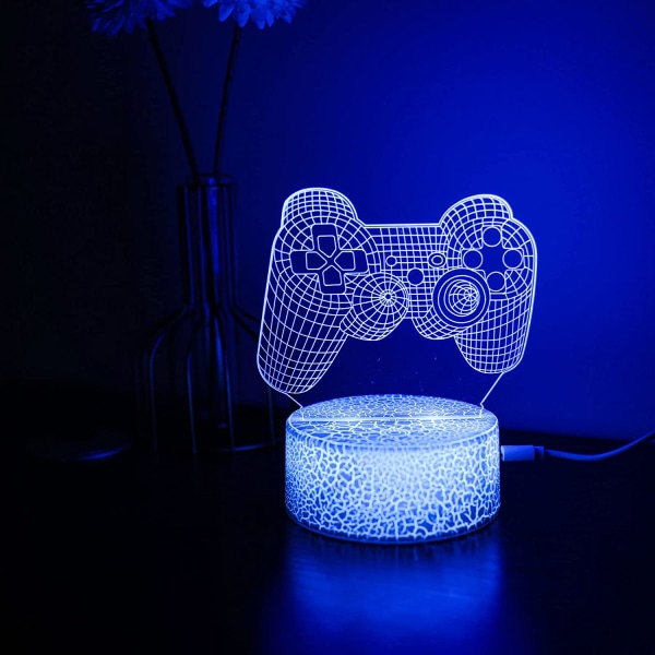 Gamepad 3D Illusion Lamp, 3D nattlampa för pojkar med fjärrkontroll