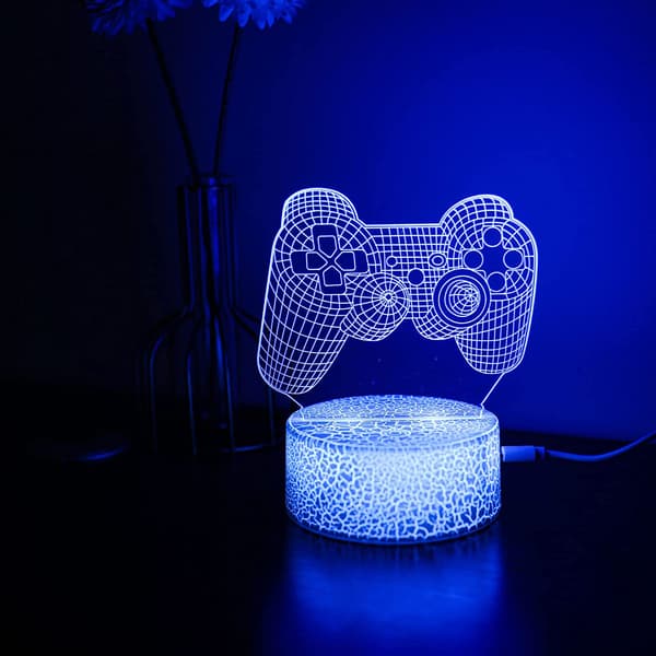 Gamepad 3D Illusjonslampe, 3D Nattlys for Gutter med Fjernkontroll
