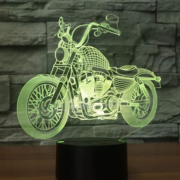 3D Illusion Natlampe Motorcykel 7 Farveskift Touch Swit