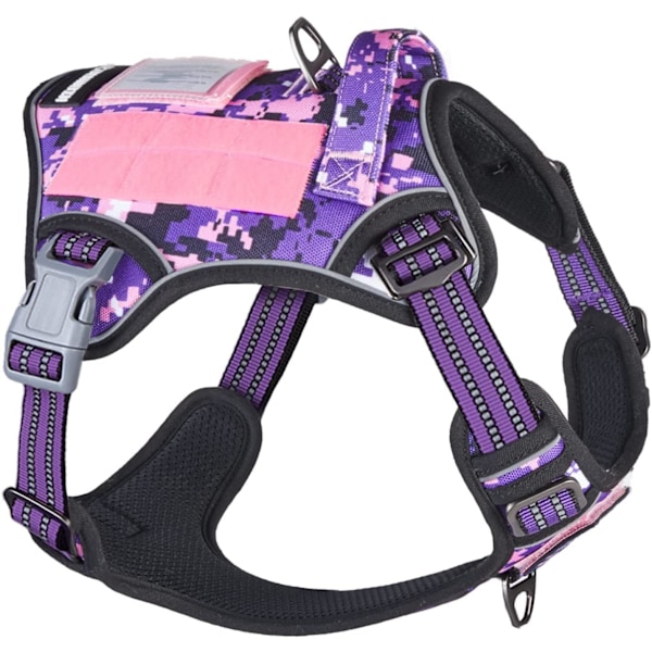Taktisk Hunde Sele til Store Hunde Ingen Træk, Berømt TIK Tok Ingen Træk Hunde Sele, Fit Smart Reflekterende Kæledyr Gå Sele til Træning, Justerbar Do Purple Camo XL