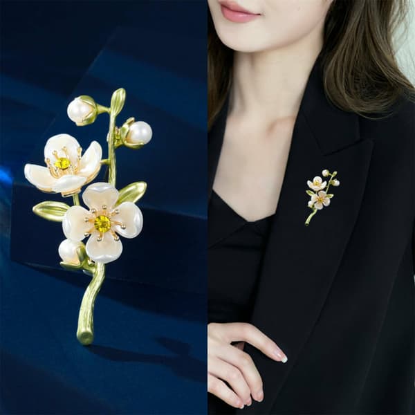 Flickors pärlblomma brosch - guldpläterad söt blad- och blomnål för klänningar, elegant modeaccessoar | Idealisk present för bröllop