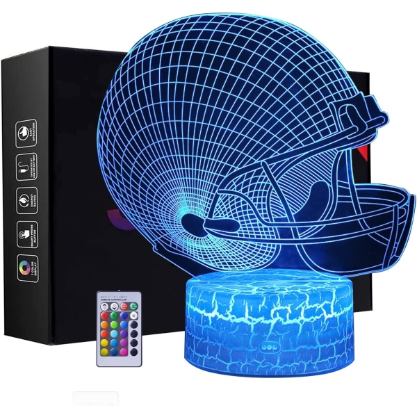 3D Football Helmet Night Light,USB Powered LED Illusion Lamp Controlled by Remote&Smart Touch Room Decor Light