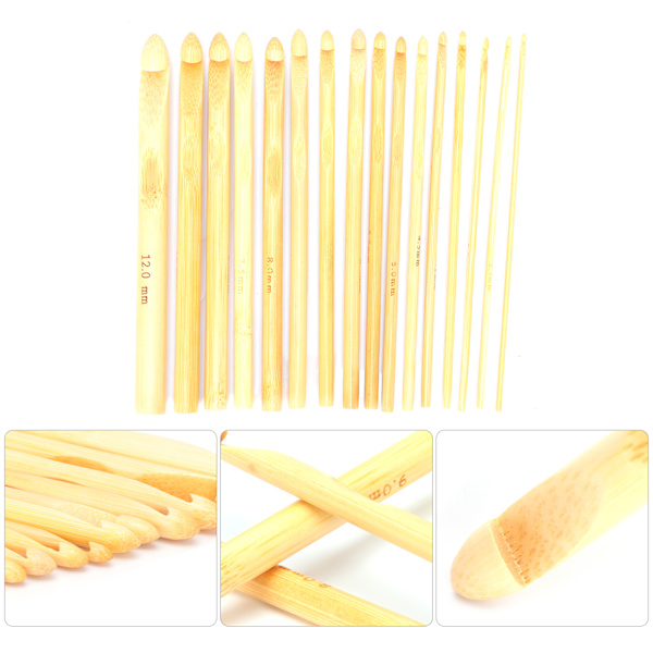 16 st bambu virknålar stickning nål vävverktyg tillbehör för nybörjare