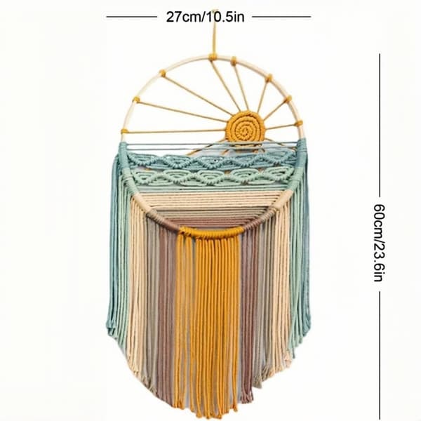 Boho Solväggbonad med tofsar, Cirkulär inredning för sovrum, vardagsrum, barnkammare, entré, solnedgång Sunset