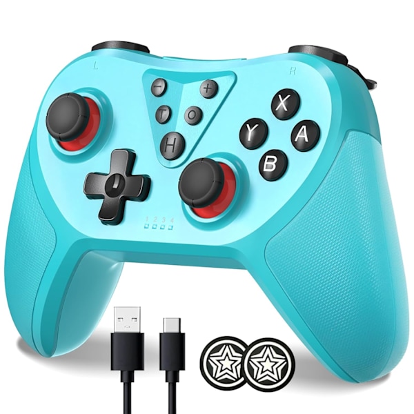 Bryterkontroller, trådløs Pro-kontroller for Nintendo Switch/Switch Lite/Switch OLED, Switch-gamepad med justerbar turbofunksjon, 6-akset gyrosensor Blue