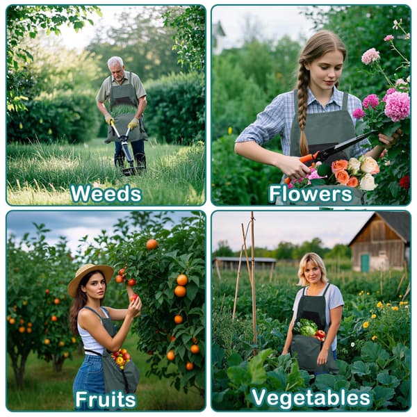 Kraftig haveforklæde med lynlåslommer, unisex arbejdsforklæde til høst, plantning og udendørs gøremål, grå. Gray