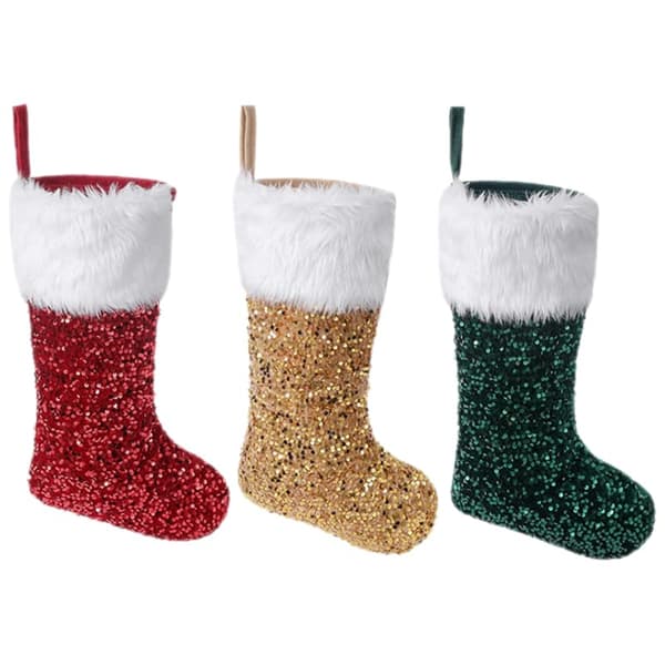 3-pack traditionella julstrumpor, paljetthängande prydnader för öppen spis, trappa, julgran, heminredning