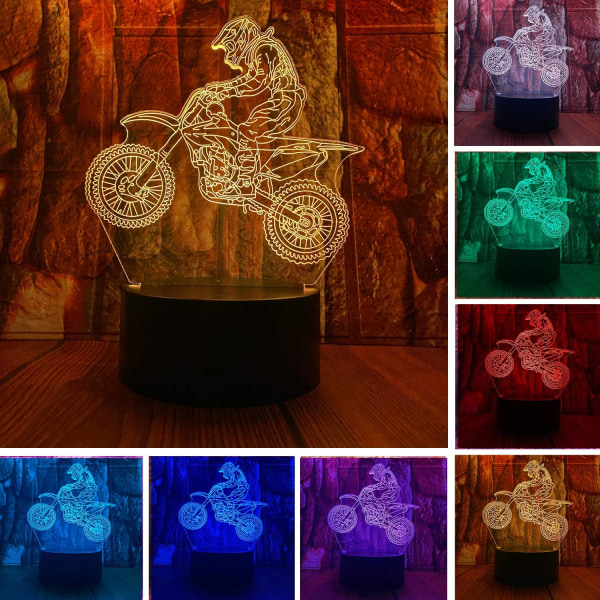Nyhed Mtb Motocross Cykel 3D LED Optisk Illusion Sove Natlys med Fjernbetjening 16 Farver Soveværelse Dekoration Bordlampe Fødselsdag Jul Gaver til Udendørs