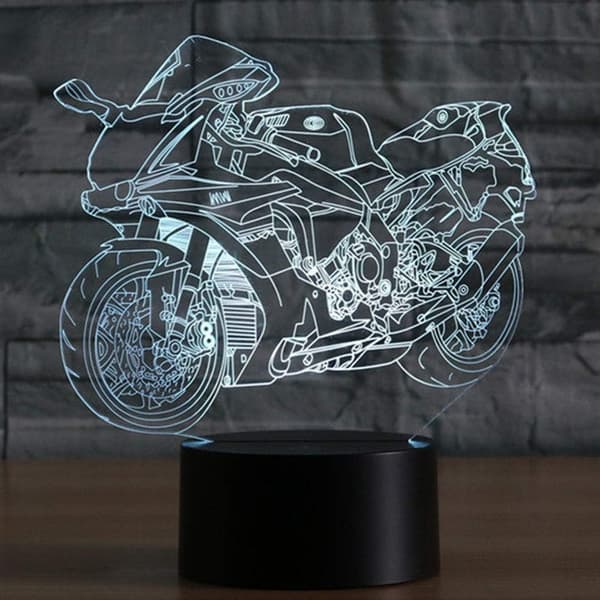 3D Illusion Natlampe Motorcykel 7 Farveskift Touch Swit