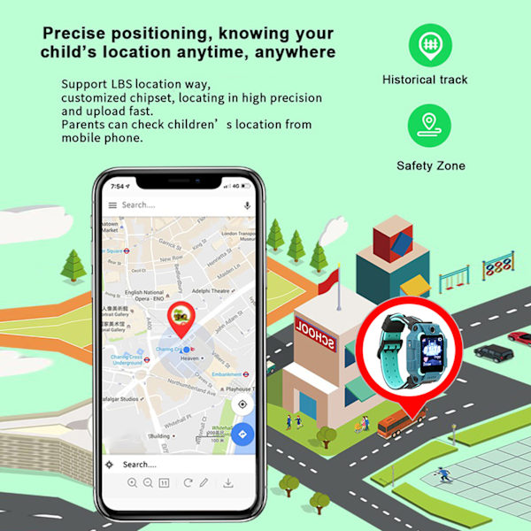 Q19 Barn Smartklocka för Barn Vattentät Plug In-kort Kamera Positioneringsarmband vert