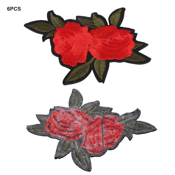 Rød rose broderet patch DIY dekoration tøj strygejern sy mærkat håndværk tilbehør
