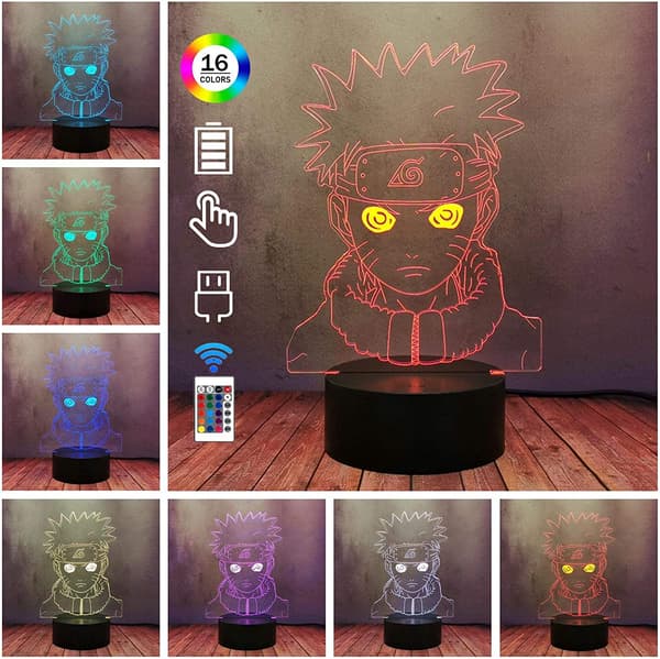 Naruto Kakashi Uchiha Sasuke 3D Illusjon Nattlys Lampe Sm