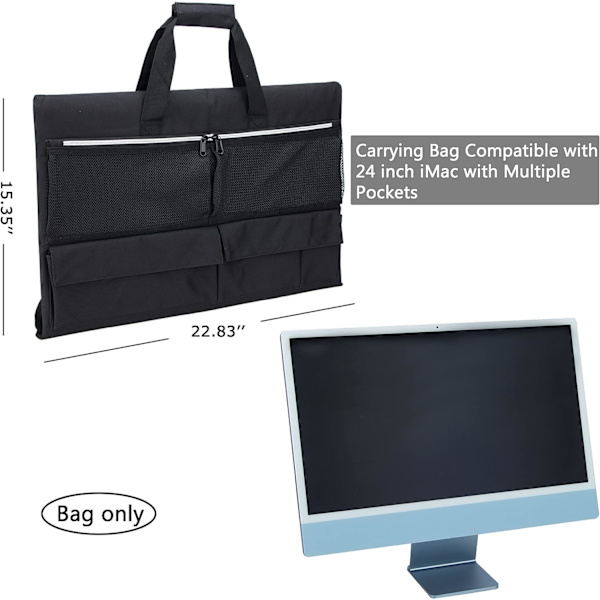 Reiseveske for 24-tommers iMac-skrivebordsdatamaskin, beskyttende oppbevaringsveske for iMac-skjermstøvdeksel med bærehåndtak for 24-tommers iMac-skjerm og