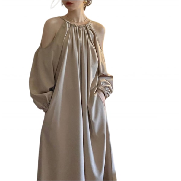 up pitkä mekko mini swing plisseerattu A-linjainen löysä mekko (Khaki L)
