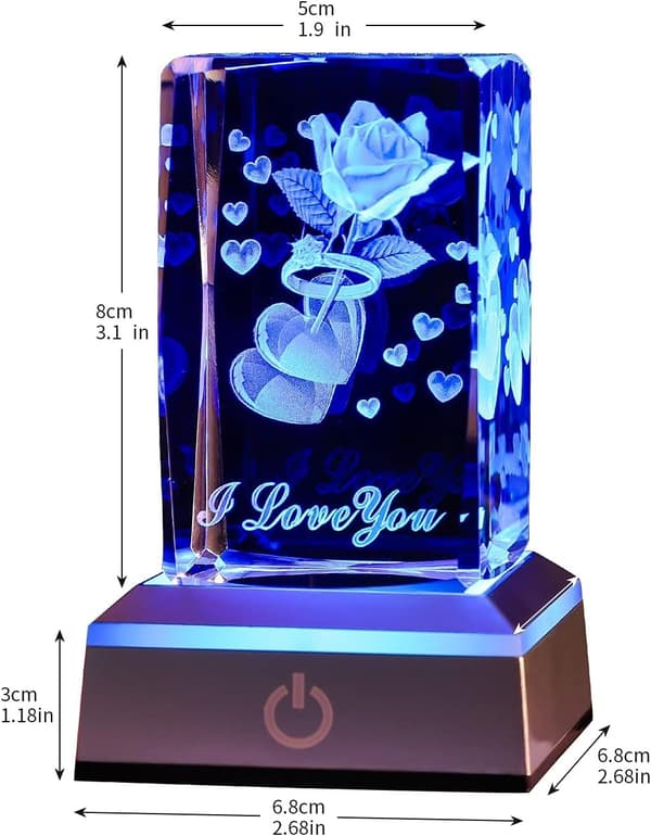 Jeg Elsker Dig 3D Ring Rose Krystal med LED Farve Natlys