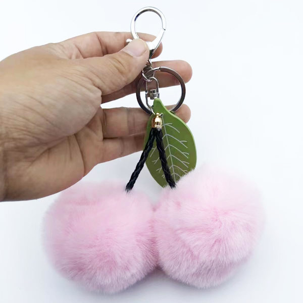 Pom Pom Nøkkelring Kunstig Pels Ball Nøkkelringer Fluffy Tote Anheng Bil Veske Sjarme Cherry Light Pink