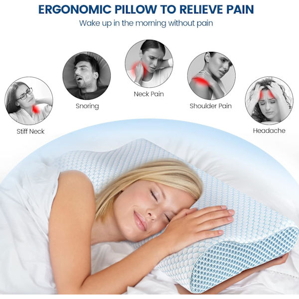 Memory Foam Puder - Nakkepude - Sengepude til at sove - Ergonomisk cervikal konturpute til side-, ryg- og mavesovende - Pude til nakke- og skuldersmerter