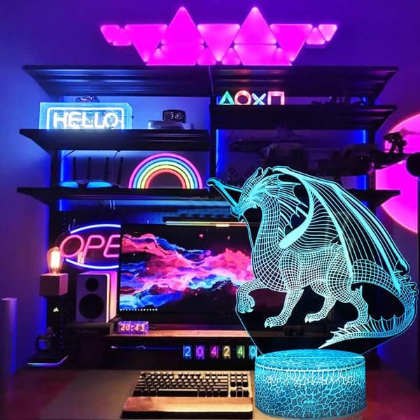 3D Natlampe LED Illusion Skrivebordslampe 7 Farveskift