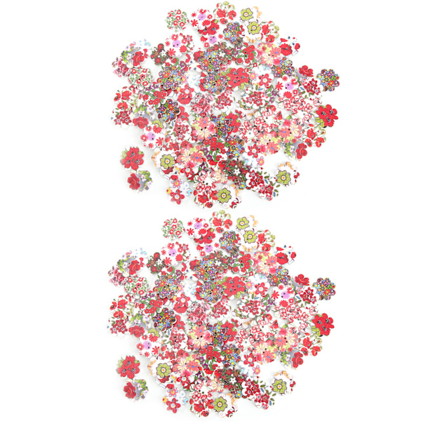 200 st målade blommor knappar i trä, blandade, för gör-det-själv-sömnad och hantverk, 2 hål, 20 mm