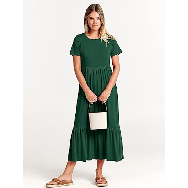 Dame Sommer Casual Kortermet Rund Hals A-linje Swing Flytende Lagdelt Skjorte Maxi Strand Lang Kjole 2025 Trendy Antrekk XXL