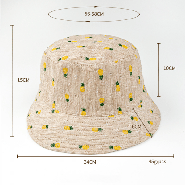 Bøttehatt Bomullstrykk Ananas Reversibel Solhatt for Strand, L