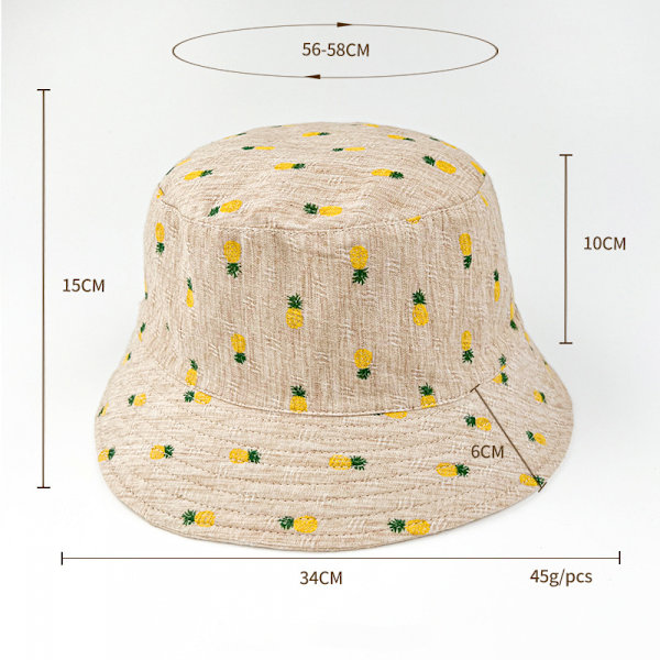 Bucket Hat Bomuldsprint Ananas Vendbar Strand Solhat, N
