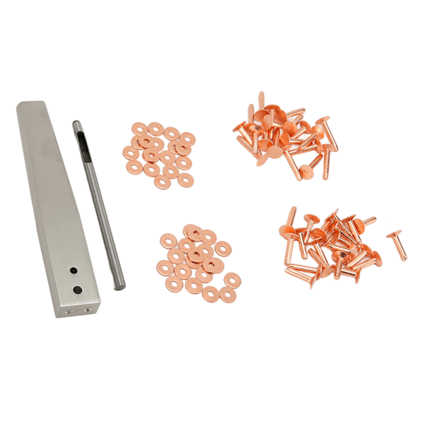 Kobbernagler Burrs Kit Kobbernagler med Settere Rustfrie Nagler DIY Lærhåndverktøy for Klær Veske Belte Stil C