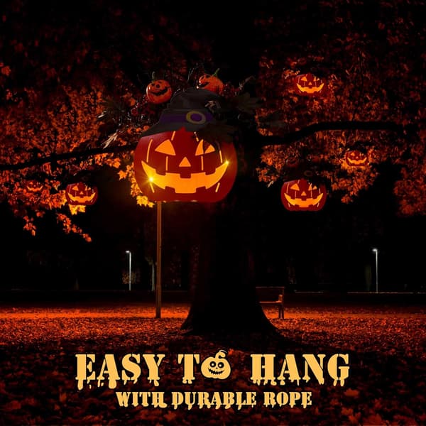 10 tommer Premium Træ Lysende Jack-O'-Lantern med Ahornblade, Bær, Grene og Heksehat – Batteridrevet Timer Halloween Style C