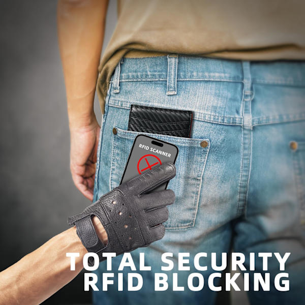Slim plånbok för män presenter 12 kortplatser ID-fönster med pengaclip minimalistisk RFID framficka bifold läder liten tunn presentask pappa födelsedag Christ Carbon Black and Orange
