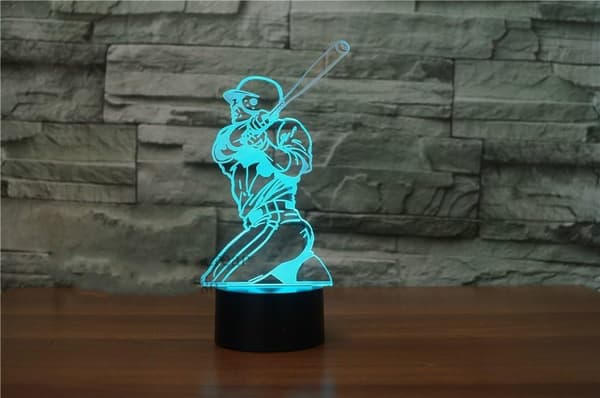 3D Baseballspiller Natlampe 7 Farveskift LED Bordlampe