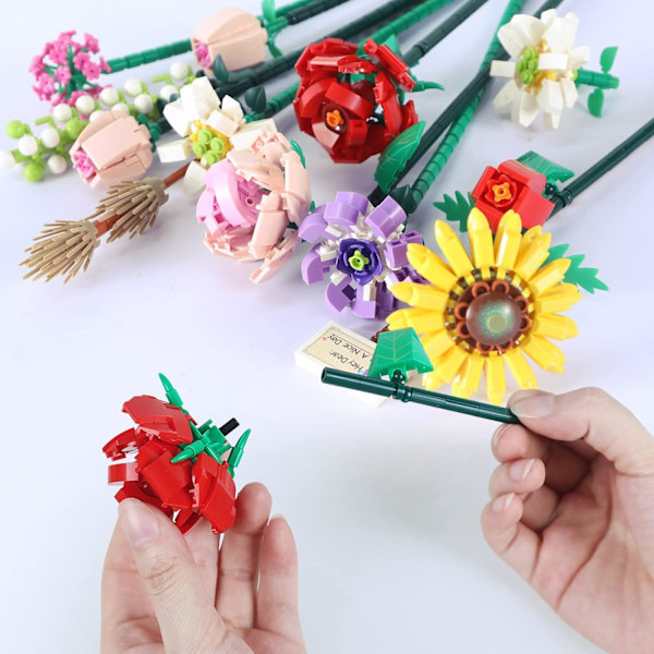 Mini Mursten Blomsterbuket Byggesæt, Kunstige Blomster, DIY Unik Dekoration Hjem, 547 Stykker Botanisk Samling til Børnegave