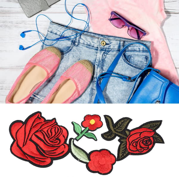 2 stk. blommeblomst klæbeplaster broderet patch DIY applikation håndværk dekoration blommeblomst sæt