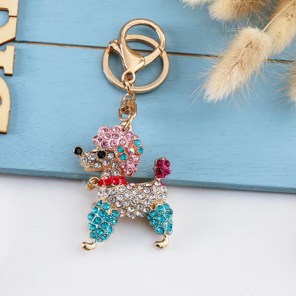 Søde dyre nøgleringe til kvinder Bling Puddelhund Nøglering f Blue