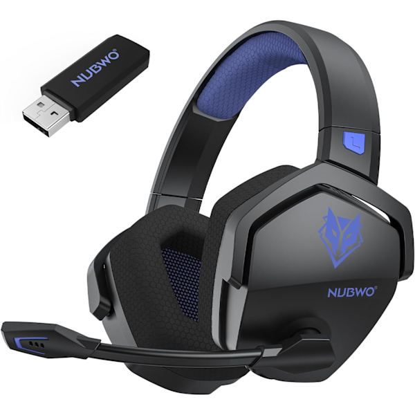 G06 Dubbla trådlösa spelheadset med mikrofon för PS5, PS4, PC, mobil, Switch: 2,4 GHz trådlös + Bluetooth - 100 timmars batteri - 50 mm drivrutiner - Blå Blue