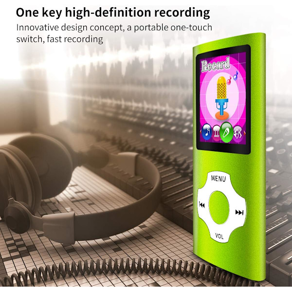 MP3/MP4-kannettava soitin, 1,8 tuuman LCD-näyttö, tukee enintään 64 Gt, vihreä