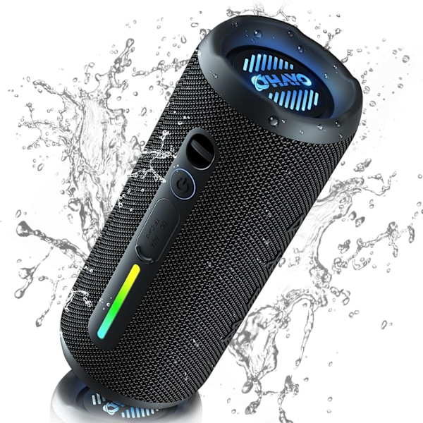 Bärbar Bluetooth-högtalare - IPX7 Vattentät, Trådlös Stereoparning, 25 timmars speltid, 24W Högt ljud, Bluetooth 5.3, Basförstärkning, Black