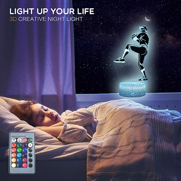 TriPro Baseballspiller 3D Illusjon LED Skrivebordslampe Dekor Natt