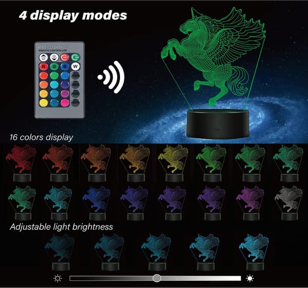 3D Enhörningsnattlampa för barns enhörningsgåva, barnoptik