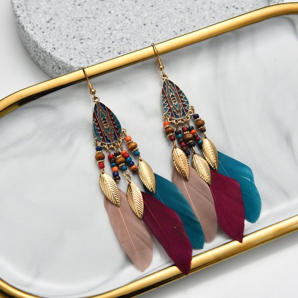 Kvinnors Faux Feather Örhängen Bohemian Fringe Tassel