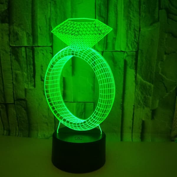 Diamantring Nattlampe, 3D Illusjonslampe, 7 Farger Endring