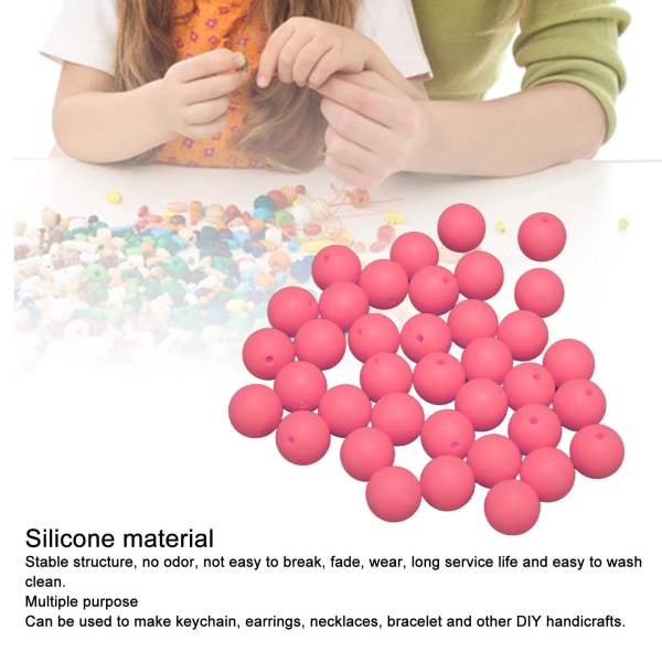 105 stk 15 mm silikonperler Bulk runde silikonperler løse perler for armbånd halskjede nøkkelringproduksjon Pink